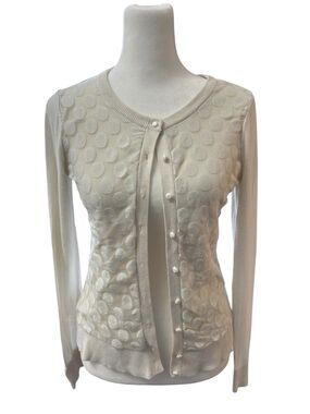 Banana Republic Cream Dot Textured Cardigan